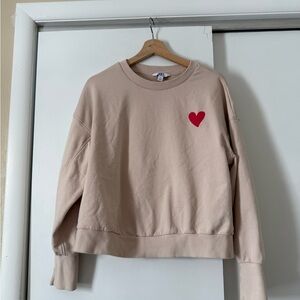 JoyLab Beige Sweatshirt with Red Heart